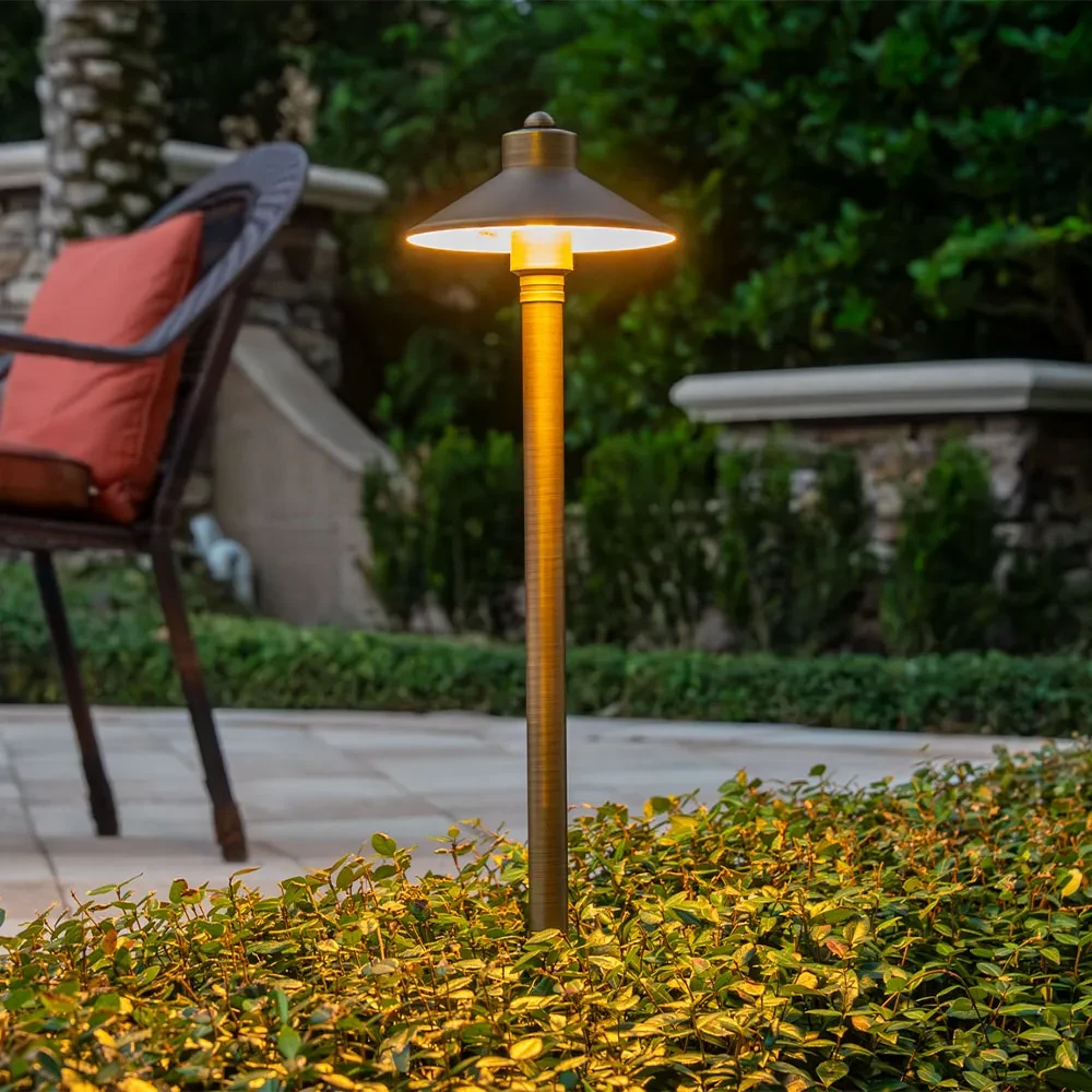 Stone pathway with step lighting at night